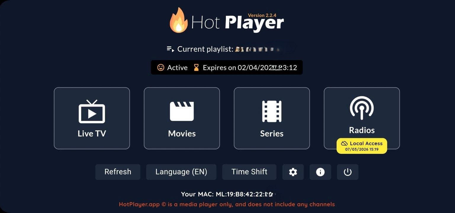 HotPlayer MAC address screen